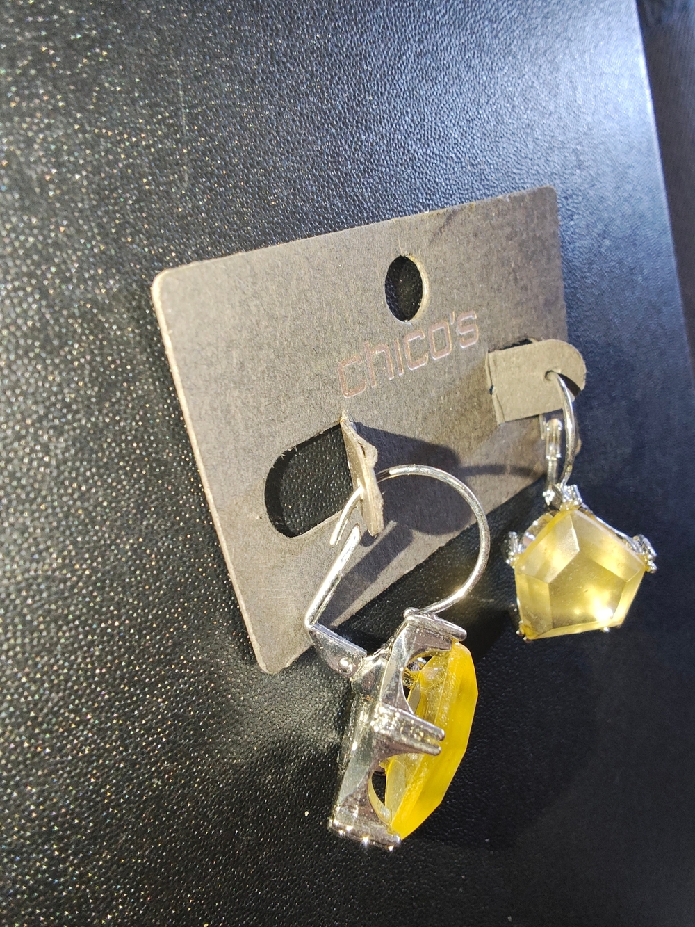 NWT Chico's Yellow Faceted Geometric Drop Earrings Silver Leverback